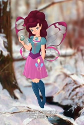 Size: 400x600 | Tagged: safe, artist:azaleasdolls, artist:user15432, character:pinkie pie, species:human, my little pony:equestria girls, barely eqg related, boots, bracelet, clothing, crossover, disney, disney style, element of laughter, fairy, fairy wings, fairyized, jewelry, necklace, pink wings, pixie scene maker, shoes, water drop, wings