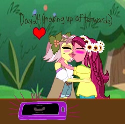 Size: 899x889 | Tagged: safe, artist:ktd1993, character:gloriosa daisy, character:vignette valencia, my little pony:equestria girls, 30 day otp challenge, cellphone, female, gloriette, kissing, lesbian, making out, phone, shipping, vibrating, vignette valencia