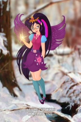 Size: 400x600 | Tagged: safe, artist:azaleasdolls, artist:user15432, character:twilight sparkle, character:twilight sparkle (scitwi), species:eqg human, species:human, my little pony:equestria girls, barely eqg related, clothing, crossover, crown, disney, disney style, element of magic, fairy, fairy wings, fairyized, glasses, jewelry, magic, magic aura, pixie scene maker, regalia, scitwilicorn, shoes, wings