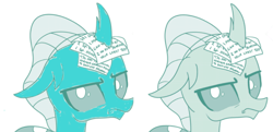 Size: 1280x618 | Tagged: safe, artist:gooeybird, artist:sintakhra, edit, editor:gooeybird, character:ocellus, species:changeling, species:reformed changeling, blue changeling, color edit, colored, comparison, cropped, female, looking at you, ocellus is not amused, photo, side by side, solo, trace, unamused, writing