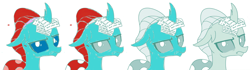 Size: 1280x359 | Tagged: safe, artist:gooeybird, artist:sintakhra, edit, edited screencap, screencap, character:ocellus, species:changedling, blue changeling, blue eyes, color edit, colored, comparison, cropped, finished version, four of a kind, looking at you, multiple edits, multiple heads, ocellus is not amused, photo, post-it, red hair, side by side, unamused