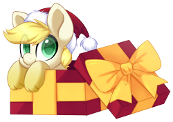 Size: 3828x2716 | Tagged: source needed, useless source url, safe, artist:scarlet-spectrum, part of a set, oc, oc only, oc:exist, species:pony, box, christmas, clothing, cute, griffequus, hat, holiday, original species, paws, pony in a box, present, santa hat, simple background, soft, transparent background, ych result