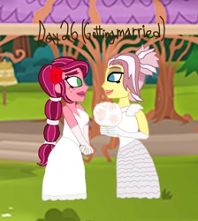 Size: 846x944 | Tagged: safe, artist:ktd1993, character:gloriosa daisy, character:vignette valencia, my little pony:equestria girls, 30 day otp challenge, camp everfree, clothing, dress, female, gloriette, lesbian, marriage, shipping, vignette valencia, wedding, wedding dress