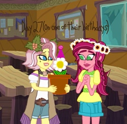 Size: 901x887 | Tagged: safe, artist:ktd1993, character:daisy, character:gloriosa daisy, character:vignette valencia, my little pony:equestria girls, 30 day otp challenge, birthday, female, gloriette, lesbian, shipping, vignette valencia