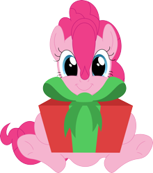 Size: 3134x3562 | Tagged: safe, artist:porygon2z, character:pinkie pie, species:earth pony, species:pony, female, looking at you, mare, present, sitting, smiling, solo, underhoof