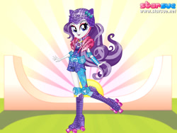 Size: 800x600 | Tagged: safe, artist:user15432, character:rarity, species:human, equestria girls:friendship games, g4, my little pony: equestria girls, my little pony:equestria girls, clothing, dressup game, elbow pads, helmet, jewelry, knee pads, leggings, necklace, ponied up, roller derby, roller skates, rollerblades, sporty style, starsue