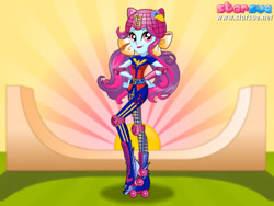 Size: 800x600 | Tagged: safe, artist:user15432, character:sunny flare, species:human, equestria girls:friendship games, g4, my little pony: equestria girls, my little pony:equestria girls, bow, clothing, dressup game, elbow pads, hair bow, helmet, knee pads, ponied up, roller derby, roller skates, rollerblades, skates, sporty style, starsue
