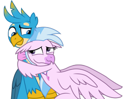 Size: 5994x4817 | Tagged: safe, artist:ejlightning007arts, character:gallus, character:silverstream, species:classical hippogriff, species:griffon, species:hippogriff, ship:gallstream, cute, diastreamies, female, gallabetes, hug, jewelry, male, necklace, shipping, simple background, sitting, straight, transparent background, vector, wings