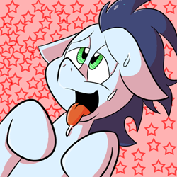 Size: 576x576 | Tagged: safe, artist:pembroke, character:soarin', species:pegasus, species:pony, bust, drool, male, solo, stallion, sweat, tongue out