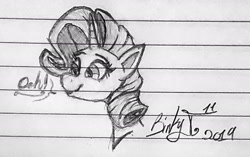 Size: 1929x1208 | Tagged: safe, artist:binkyt11, character:rarity, species:pony, species:unicorn, bust, female, lined paper, mare, monochrome, solo, traditional art