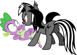 Size: 3541x2554 | Tagged: safe, artist:porygon2z, character:rainbow dash, character:spike, oc, oc:darkdash, ship:rainbowspike, evil grin, female, grin, male, shipping, smiling, straight