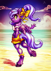 Size: 1600x2240 | Tagged: safe, artist:kp-shadowsquirrel, character:princess luna, species:anthro, species:pony, species:unguligrade anthro, beach, clothing, digital art, female, looking back, mare, solo, swimsuit