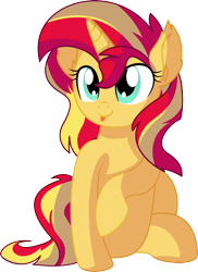 Size: 1024x1404 | Tagged: safe, artist:cyanlightning, character:sunset shimmer, species:pony, species:unicorn, .svg available, absurd resolution, cute, ear fluff, female, mare, raised hoof, shimmerbetes, simple background, sitting, smiling, solo, tongue out, transparent background, vector