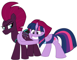 Size: 5048x3972 | Tagged: safe, alternate version, artist:ejlightning007arts, character:fizzlepop berrytwist, character:tempest shadow, character:twilight sparkle, character:twilight sparkle (alicorn), species:alicorn, species:pony, ship:tempestlight, episode:shadow play, g4, my little pony: friendship is magic, broken horn, butt touch, butthug, clothing, cute, equestria girls outfit, eye scar, faceful of ass, female, horn, hug, lesbian, pinkie hugging applejack's butt, scar, shipping, simple background, smiling, swimsuit, tempass, transparent background, vector