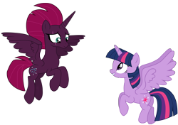 Size: 11470x8091 | Tagged: safe, artist:ejlightning007arts, character:tempest shadow, character:twilight sparkle, character:twilight sparkle (alicorn), species:alicorn, species:pony, ship:tempestlight, alicornified, alternate timeline, cute, eye scar, female, flying, lesbian, princess tempest shadow, race swap, scar, shipping, simple background, tempest gets her horn back, tempest now has a true horn, tempesticorn, transparent background, vector