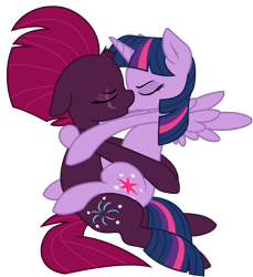 Size: 6365x6950 | Tagged: safe, alternate version, artist:ejlightning007arts, artist:lullabyprince, base used, character:tempest shadow, character:twilight sparkle, character:twilight sparkle (alicorn), species:alicorn, species:pony, species:unicorn, ship:tempestlight, broken horn, cutie mark, eye scar, eyes closed, female, fireworks, horn, kissing, lesbian, scar, shipping, simple background, sitting, transparent background, vector, wings