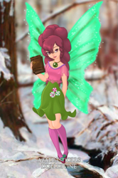 Size: 399x600 | Tagged: safe, artist:azaleasdolls, artist:user15432, character:minty, species:human, g3, g4, my little pony:equestria girls, barely eqg related, book, clothing, crossover, disney, disney style, fairy, fairy wings, fairyized, g3 to equestria girls, generation leap, green wings, jewelry, necklace, pixie scene maker, shoes, wings
