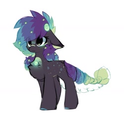 Size: 1280x1219 | Tagged: safe, artist:little-sketches, oc, oc:kuroshio, species:pony, adopted, chest fluff, ear fluff, eye clipping through hair, female, original species, simple background, solo, suisei pony, white background