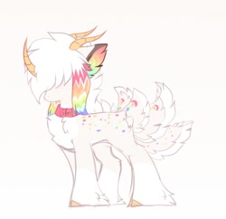 Size: 1024x990 | Tagged: safe, artist:little-sketches, oc, oc only, species:pony, adoptable, beru pony, chest fluff, collar, ear fluff, fluffy, hair over eyes, male, multiple horns, multiple tails, original species, simple background, solo, unshorn fetlocks, white background