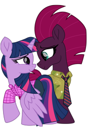 Size: 5992x8777 | Tagged: safe, alternate version, artist:ejlightning007arts, character:fizzlepop berrytwist, character:tempest shadow, character:twilight sparkle, character:twilight sparkle (alicorn), species:alicorn, species:pony, species:unicorn, ship:tempestlight, absurd resolution, broken horn, clothing, cosplay, costume, crossover, disney, female, horn, judy hopps, lesbian, nick wilde, shipping, simple background, smiling, transparent background, zootopia