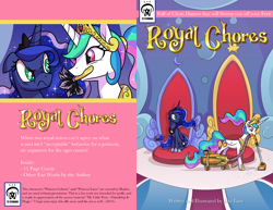 Size: 2652x2048 | Tagged: safe, artist:docwario, character:princess celestia, character:princess luna, species:alicorn, species:pony, comic:royal chores, alternate hairstyle, digital art, duo, duster, female, mare, mouth hold, ponytail, royal sisters, vacuum cleaner