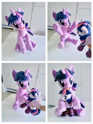 Size: 768x1024 | Tagged: safe, artist:nekokevin, character:twilight sparkle, character:twilight sparkle (alicorn), character:twilight sparkle (unicorn), species:alicorn, species:human, species:pony, species:unicorn, 4de, clothing, duo, female, hand, hooves in air, hug, irl, irl human, looking at you, mare, offscreen character, open mouth, photo, plushie, ponidox, raised hoof, self ponidox, sitting, size difference, socks, striped socks, underhoof