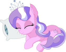 Size: 7234x5728 | Tagged: safe, artist:cyanlightning, character:diamond tiara, species:earth pony, species:pony, .svg available, absurd resolution, cute, diamondbetes, eyes closed, female, filly, jewelry, lying down, pillow, simple background, sitting, sleeping, smiling, solo, tiara, transparent background, vector