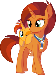 Size: 5667x7512 | Tagged: safe, artist:cyanlightning, character:stellar flare, character:sunburst, species:pony, species:unicorn, .svg available, absurd resolution, chest fluff, colt, colt sunburst, cute, duo, ear fluff, female, forehead kiss, kissing, male, mare, mother and child, mother and son, one eye closed, simple background, smiling, sockless stellar flare, sockless sunburst, sunbetes, transparent background, vector, younger