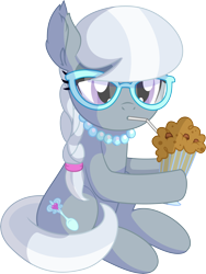 Size: 5581x7428 | Tagged: safe, artist:cyanlightning, character:silver spoon, species:earth pony, species:pony, .svg available, absurd resolution, chocolate milkshake, cute, female, filly, glasses, jewelry, lidded eyes, milkshake, necklace, silverbetes, simple background, sitting, solo, transparent background, vector