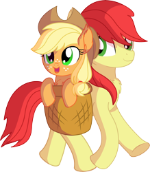 Size: 6766x7724 | Tagged: safe, artist:cyanlightning, character:applejack, character:bright mac, species:earth pony, species:pony, .svg available, absurd resolution, brightabetes, chest fluff, cute, duo, duo male and female, ear fluff, father and child, father and daughter, female, filly, filly applejack, jackabetes, male, simple background, smiling, stallion, transparent background, vector, younger