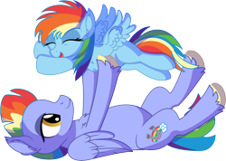 Size: 8569x6102 | Tagged: safe, artist:cyanlightning, character:bow hothoof, character:rainbow dash, species:pegasus, species:pony, .svg available, absurd resolution, blank flank, duo, ear fluff, eyes closed, father and child, father and daughter, female, filly, filly rainbow dash, lidded eyes, male, on back, simple background, smiling, stallion, transparent background, upsies, vector, younger