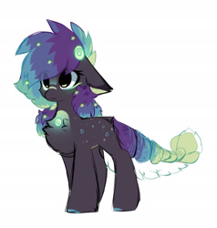 Size: 1828x1920 | Tagged: safe, artist:little-sketches, oc, oc:kuroshio, species:pony, adopted, chest fluff, ear fluff, eye clipping through hair, female, original species, simple background, solo, suisei pony, white background
