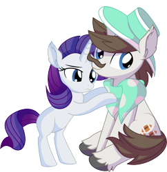 Size: 7141x7365 | Tagged: safe, artist:cyanlightning, character:hondo flanks, character:rarity, species:pony, species:unicorn, .svg available, absurd resolution, bipedal, blank flank, clothing, duo, ear fluff, facial hair, father and child, father and daughter, female, filly, filly rarity, hat, lidded eyes, male, moustache, scarf, simple background, sitting, smiling, stallion, transparent background, vector, younger