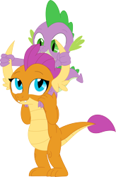 Size: 2336x3571 | Tagged: safe, artist:porygon2z, character:smolder, character:spike, species:dragon, dragons riding dragons, female, male, riding, simple background, transparent background, vector