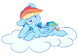 Size: 4500x3278 | Tagged: safe, artist:chub-wub, character:rainbow dash, species:pegasus, species:pony, backwards cutie mark, bored, cloud, cute, dashabetes, female, high res, lidded eyes, mare, on a cloud, prone, simple background, solo, toothpick, transparent background