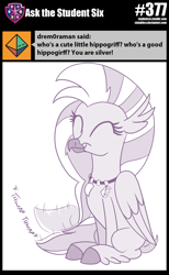 Size: 800x1300 | Tagged: safe, artist:sintakhra, character:silverstream, species:classical hippogriff, species:hippogriff, tumblr:studentsix, cute, diastreamies, eyes closed, female, solo, stair keychain, tail wag