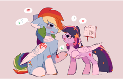 Size: 2100x1350 | Tagged: safe, artist:little-sketches, character:rainbow dash, character:twilight sparkle, character:twilight sparkle (alicorn), species:alicorn, species:pegasus, species:pony, ship:twidash, alternate design, bandaid, book, chest fluff, female, half r63 shipping, male, rainbow blitz, rule 63, shipping, size difference, starry eyes, straight, twiblitz, wingding eyes