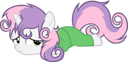 Size: 1535x744 | Tagged: safe, artist:zacatron94, edit, editor:slayerbvc, character:sweetie belle, species:pony, species:unicorn, bed mane, clothing, cropped, female, filly, pajamas, prone, simple background, solo, transparent background, vector, vector edit