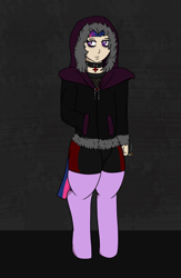 Size: 1300x2000 | Tagged: safe, alternate version, artist:lazerblues, oc, oc:rory, parent:twilight sparkle, satyr, cigarette, clothing, goth, jacket, offspring, solo