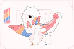 Size: 1920x1279 | Tagged: safe, artist:little-sketches, oc, oc:minato, species:pegasus, species:pony, chest fluff, color palette, colored wings, female, mare, multicolored wings, original species, reference sheet, solo, suisei pony, wings