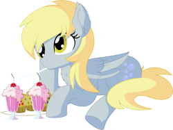 Size: 7443x5555 | Tagged: safe, artist:cyanlightning, character:derpy hooves, species:pegasus, species:pony, .svg available, absurd resolution, chest fluff, cute, derpabetes, ear fluff, female, folded wings, food, mare, milkshake, muffin, simple background, sitting, solo, that pony sure does love muffins, transparent background, vector, wings