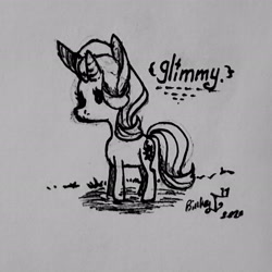 Size: 3024x3024 | Tagged: safe, artist:binkyt11, character:starlight glimmer, species:pony, species:unicorn, female, glimmy, mare, monochrome, smol, solo, traditional art