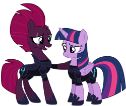 Size: 12012x10137 | Tagged: safe, artist:ejlightning007arts, base used, character:tempest shadow, character:twilight sparkle, character:twilight sparkle (alicorn), species:alicorn, species:pony, species:unicorn, ship:tempestlight, my little pony: the movie (2017), armor, broken horn, eye scar, fallen hero, female, hoof on chin, hoof on shoulder, horn, lesbian, raised hoof, scar, shipping, simple background, storm army, traitor sparkle, transparent background, vector