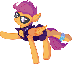Size: 6963x6149 | Tagged: safe, artist:cyanlightning, character:scootaloo, species:pegasus, species:pony, .svg available, absurd resolution, blushing, clothing, cute, ear fluff, ear piercing, earring, female, glasses, jewelry, mare, older, older scootaloo, piercing, punk, simple background, smiling, solo, transparent background, vector