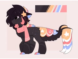 Size: 1600x1221 | Tagged: safe, artist:little-sketches, oc, oc:akatsuki, species:pony, chest fluff, closed species, clothing, color palette, ethereal mane, galaxy mane, male, original species, reference sheet, scarf, simple background, solo, stars, suisei pony