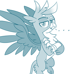 Size: 417x434 | Tagged: safe, artist:sintakhra, character:gallus, tumblr:studentsix, ..., crossed arms, gallus is not amused, looking at you, male, solo, spread wings, unamused, wings
