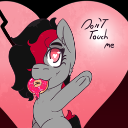 Size: 1000x1000 | Tagged: safe, artist:lazerblues, oc, oc only, oc:miss eri, species:earth pony, species:pony, chest fluff, donut, food, heart, holiday, looking at you, solo, valentine, valentine's day, wingding eyes