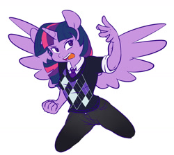 Size: 1280x1146 | Tagged: safe, artist:chub-wub, part of a set, character:twilight sparkle, character:twilight sparkle (alicorn), species:alicorn, species:anthro, species:pony, clothing, female, necktie, simple background, solo, sweater, white background