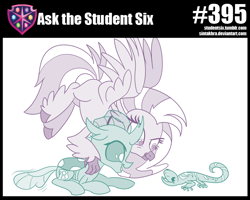 Size: 800x640 | Tagged: safe, artist:sintakhra, character:ocellus, character:silverstream, species:changeling, species:classical hippogriff, species:hippogriff, species:reformed changeling, tumblr:studentsix, cute, diaocelles, diastreamies, gecko, magnifying glass, post-it, quill, tail wag