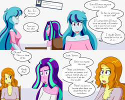 Size: 2000x1600 | Tagged: safe, artist:jake heritagu, character:adagio dazzle, character:aria blaze, character:sonata dusk, comic:aria's archives, my little pony:equestria girls, chair, clothing, comic, dialogue, female, grimdark series, questionable series, speech bubble, table
